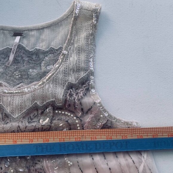 Free People Pink Beaded Lace Tank Top - Boho Chic Whimsy Sheer Fairycore Sz S - Picture 8 of 13